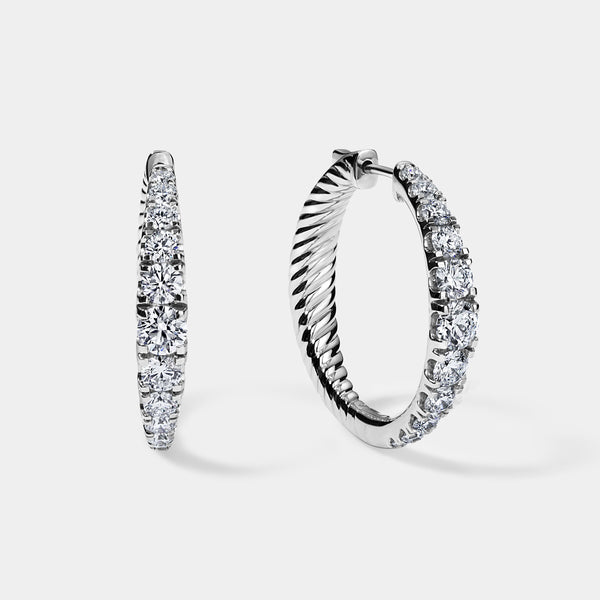 14K White Gold Graduation Hoops 3 CTW — 1.00