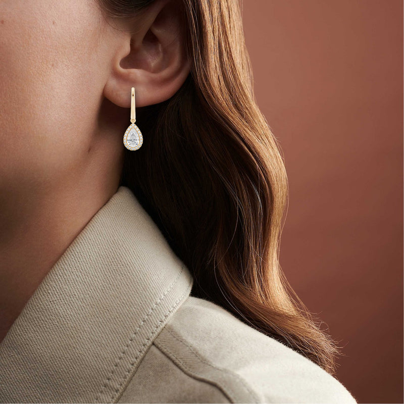 14K Yellow Gold Pear Halo Earrings 1.7 CTW