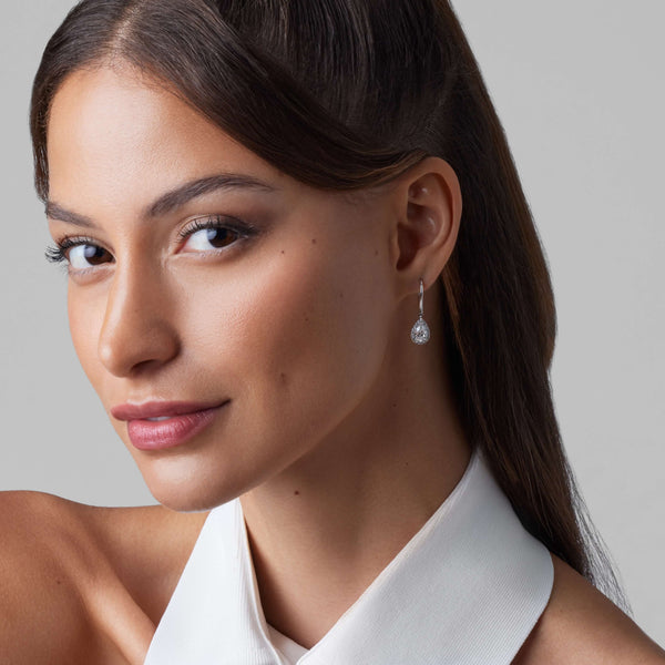 14K White Gold Pear Halo Earrings 1.7 CTW