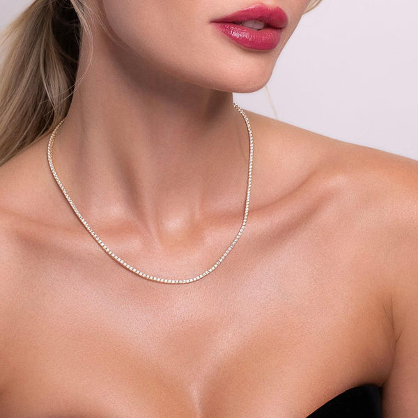 14K Yellow Gold Classic Tennis Necklace 6 CTW – Eco Diamond (Lab-Created Diamond) — (1)
