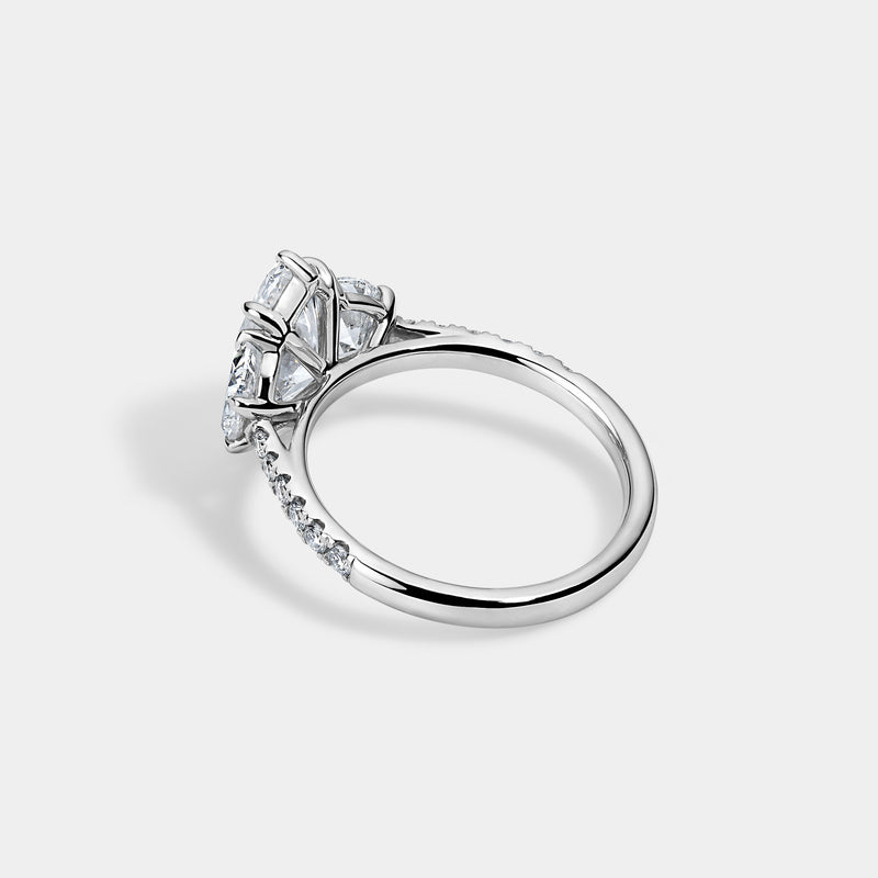 Marquise CUT ENGAGEMENT RING WITH half moons and diamond pavé