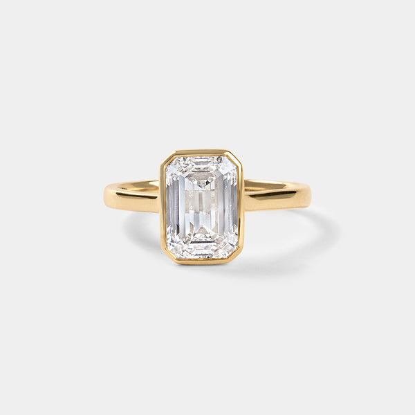 Bezel set Emerald CUT SOLITAIRE ENGAGEMENT RING — (1)