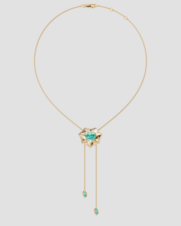 14K Yellow Gold Bat Heart Diamond Necklace