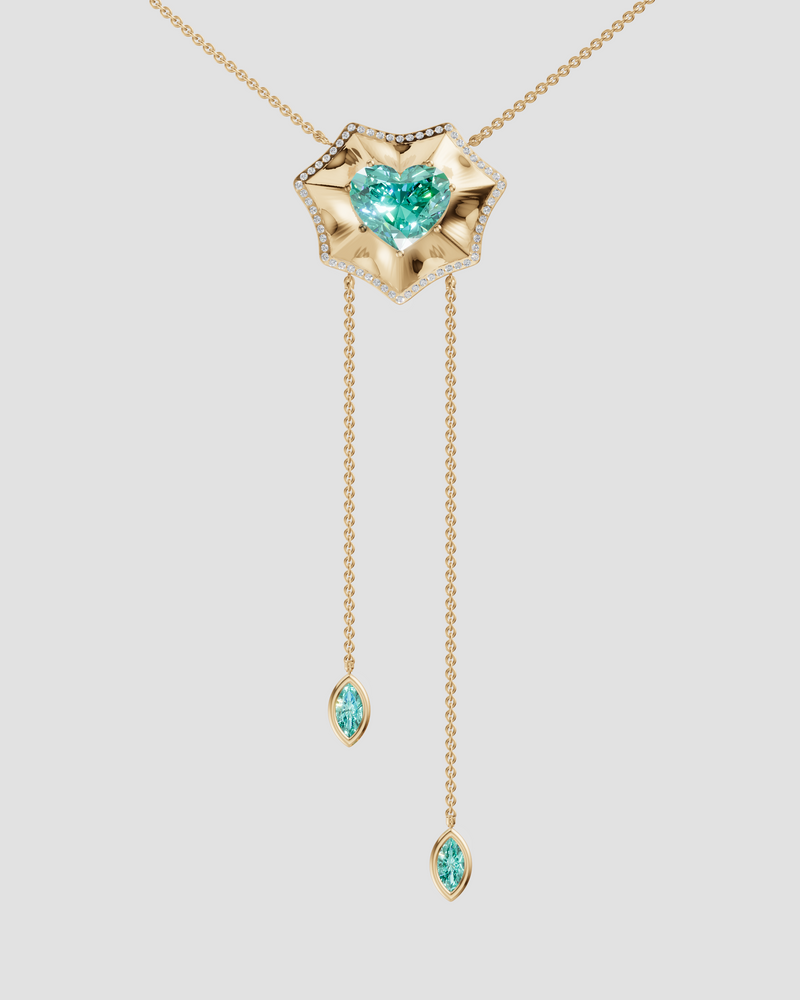 14K Yellow Gold Bat Heart Diamond Necklace