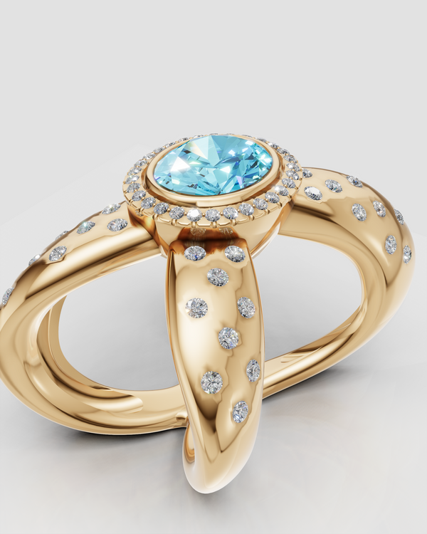 14K Yellow Gold Dots Diamond Half-Finger Ring