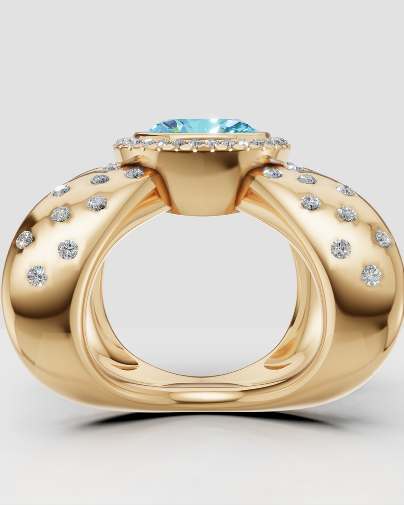 14K Yellow Gold Dots Diamond Half-Finger Ring