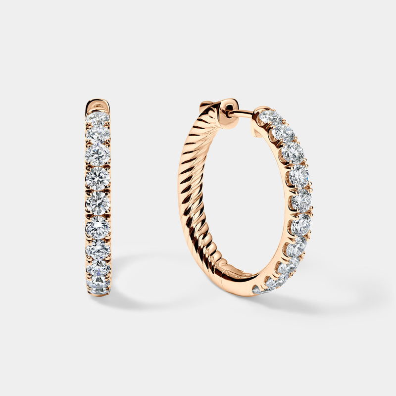 14K Rose Gold Round Split Hoops 3 CTW