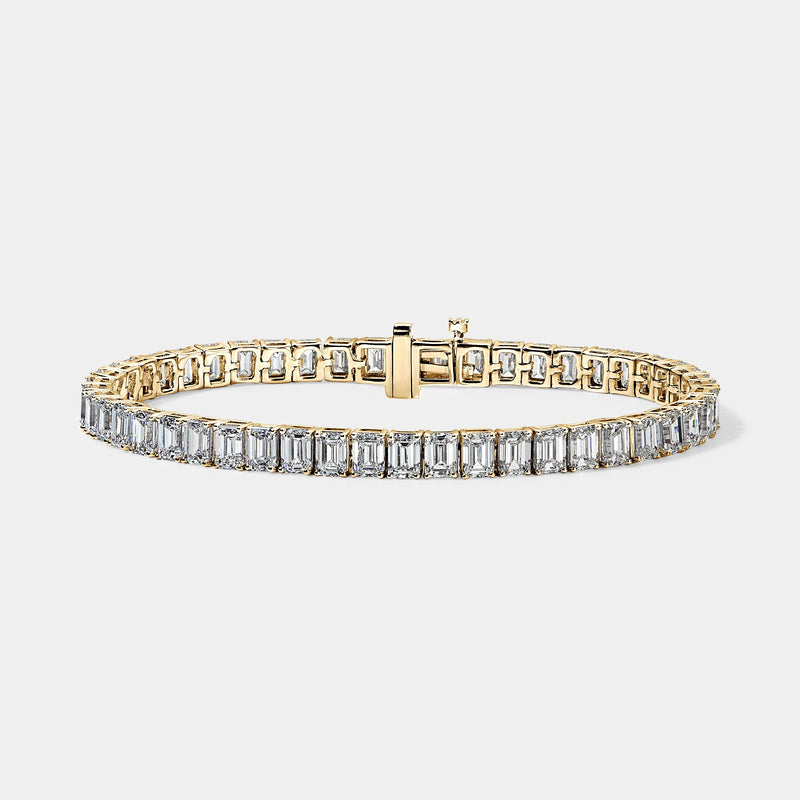 14K Yellow Gold Emerald Tennis Bracelet 12 CTW