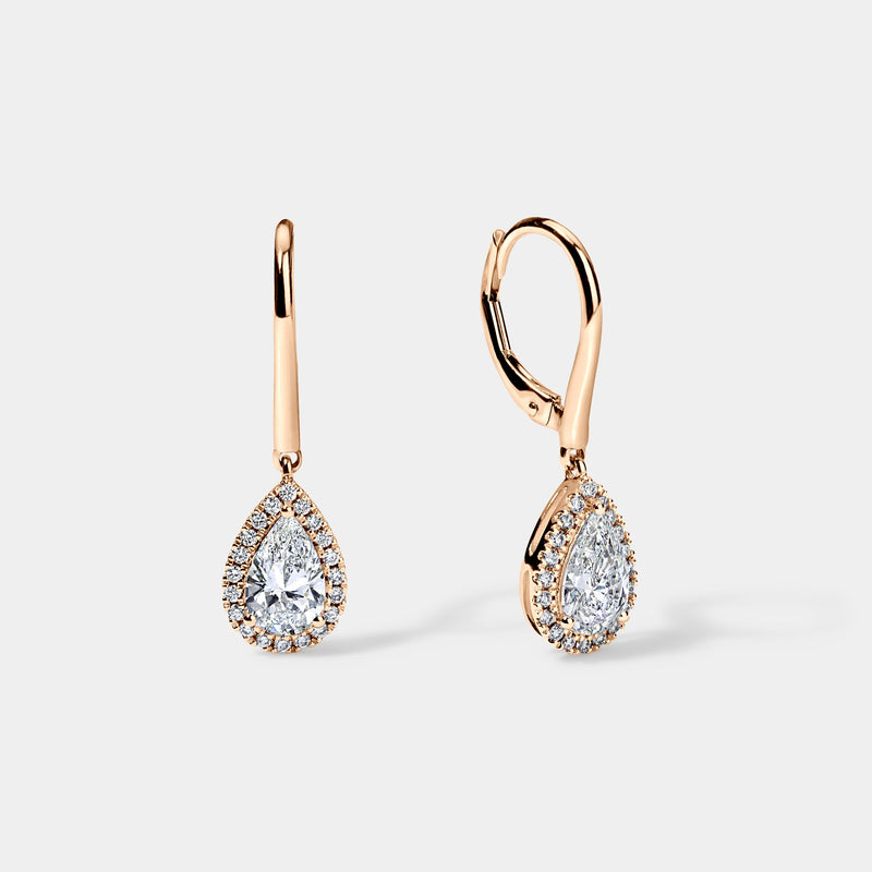 14K Rose Gold Pear Halo Earrings 1.7 CTW