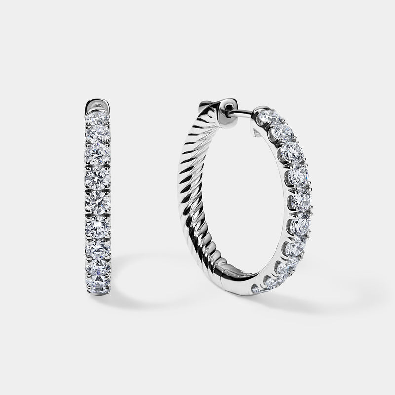 14K White Gold Round Split Hoops 3 CTW — 1.00