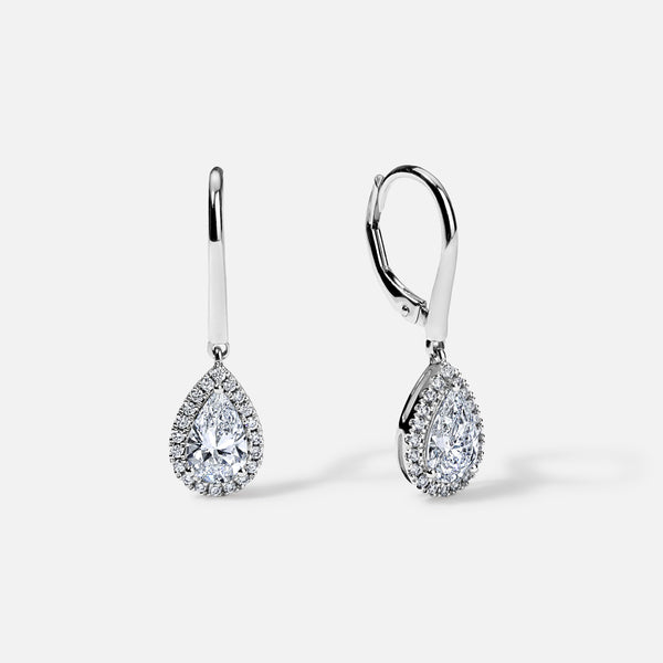 14K White Gold Pear Halo Earrings 1.7 CTW