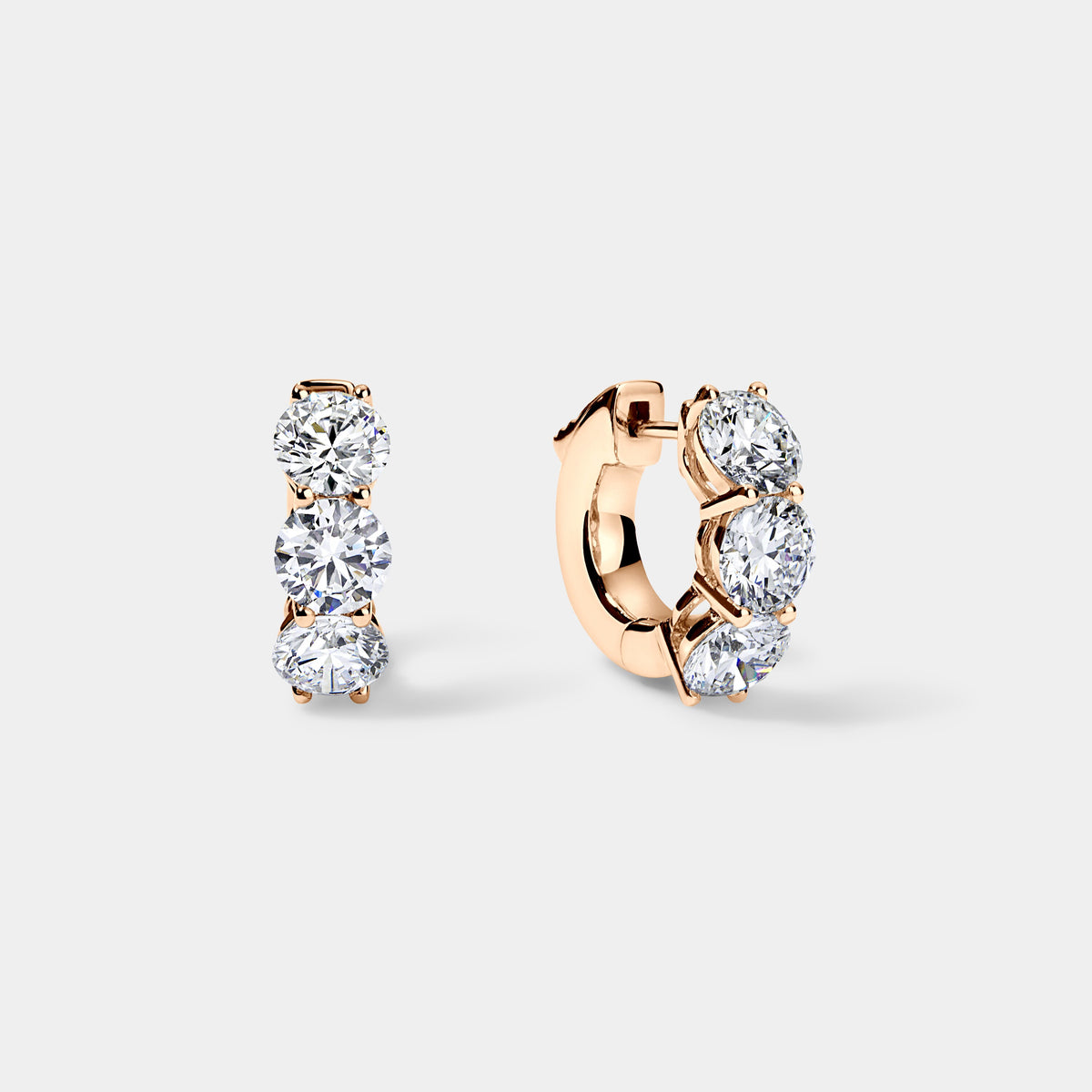 14K Rose Gold 3 Stone Huggies 4 CTW