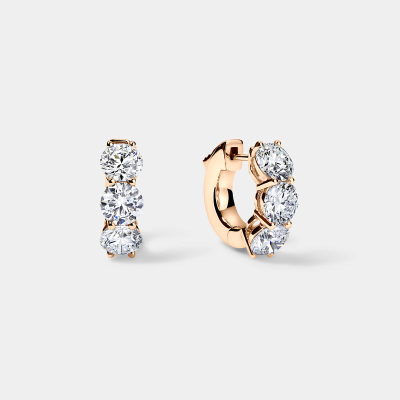 14K Rose Gold 3 Stone Huggies 4 CTW