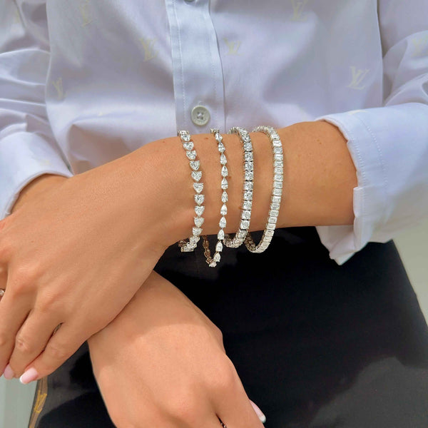14K White Gold Heart Tennis Bracelet 16 CTW — (1)