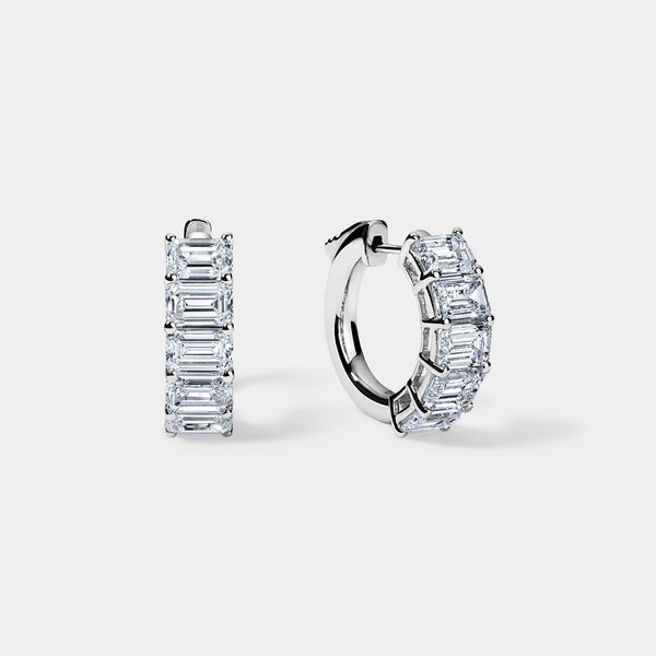 14K White Gold Emerald Huggies 5 CTW — 14K White Gold