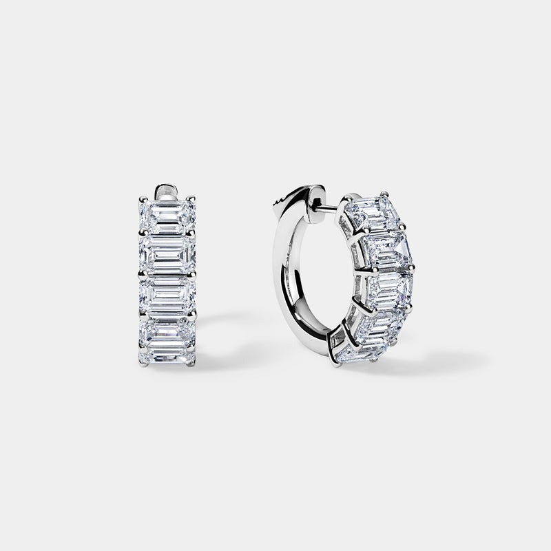 14K White Gold Emerald Huggies 5 CTW — 14K White Gold