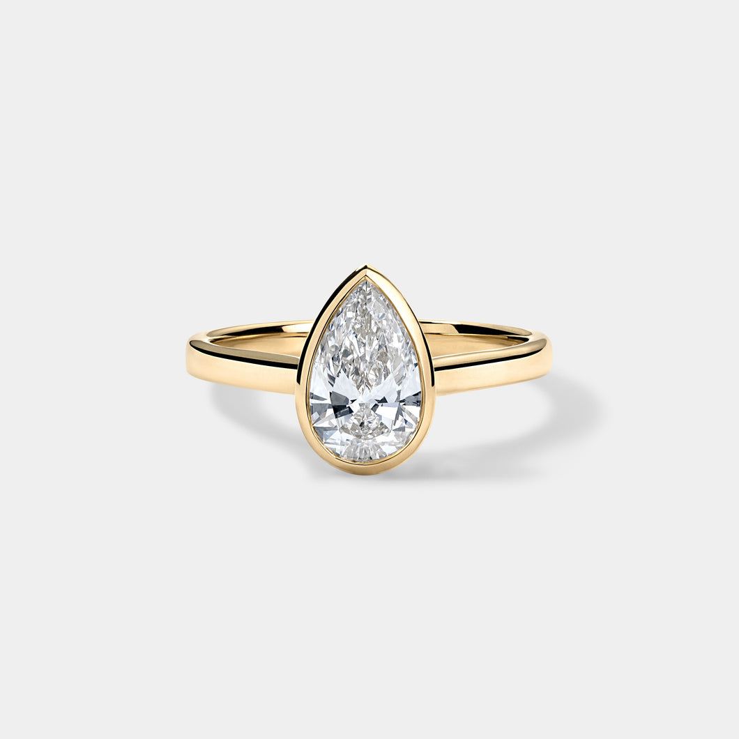 Bezel Set Pear Cut Solitaire Engagement Ring