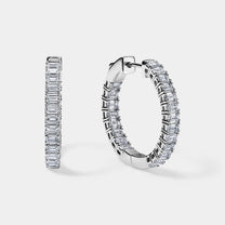 14K White Gold Emerald Hoops 3 CTW