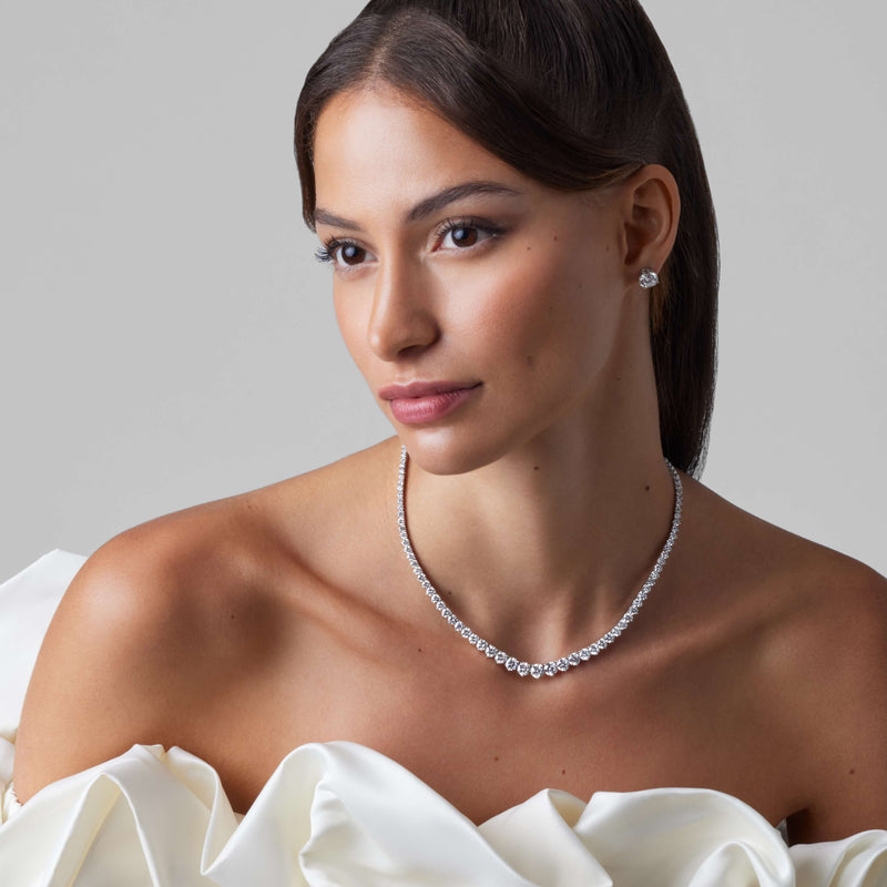 14K White Gold Graduating Necklace 17 CTW – Natural Diamond — (1)