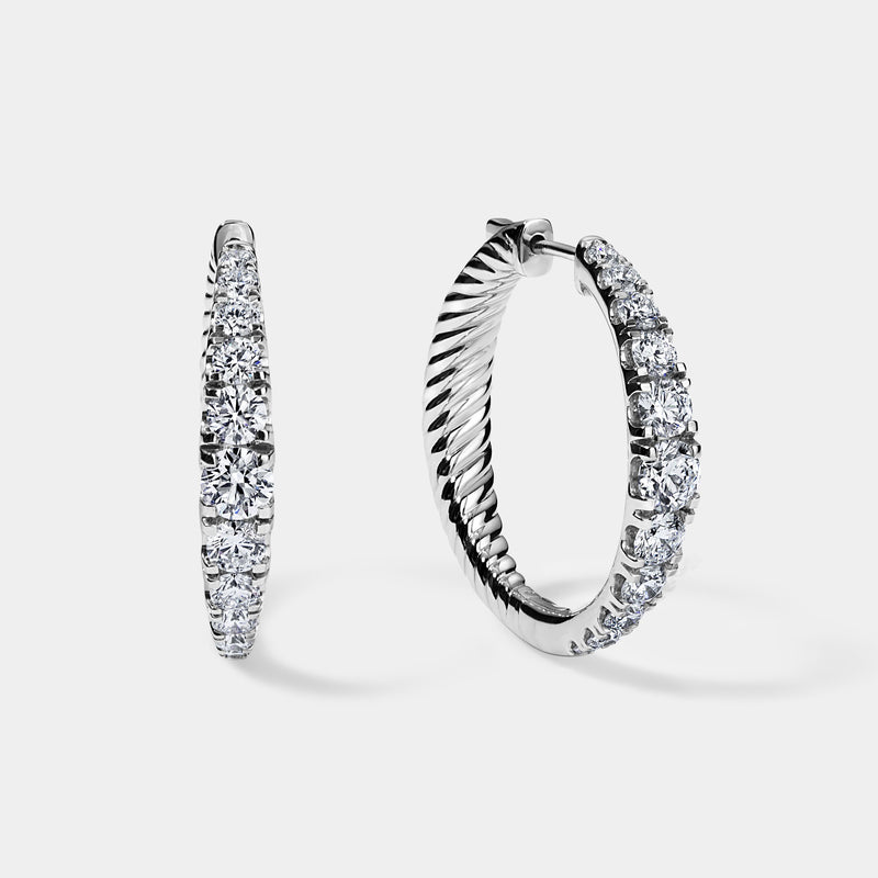 14K White Gold Graduation Hoops 3 CTW — 1.00