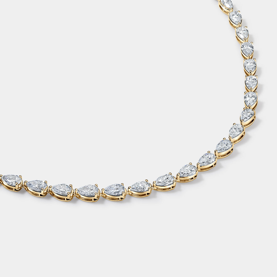 14K Yellow Gold Pear Tennis Necklace 14 CTW