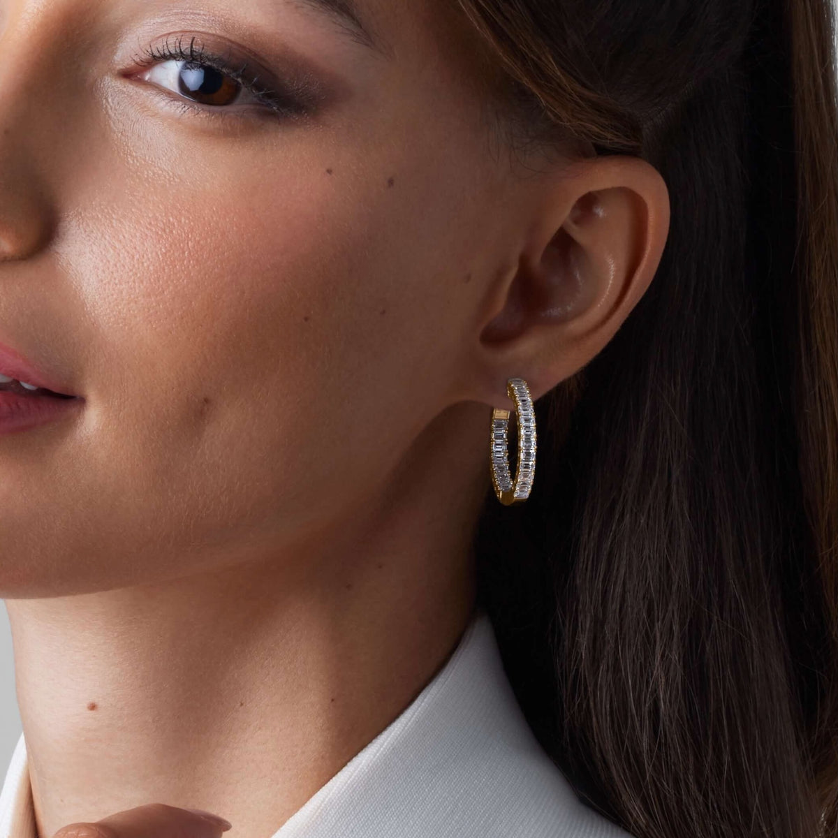 14K Yellow Gold Emerald Hoops 3 CTW