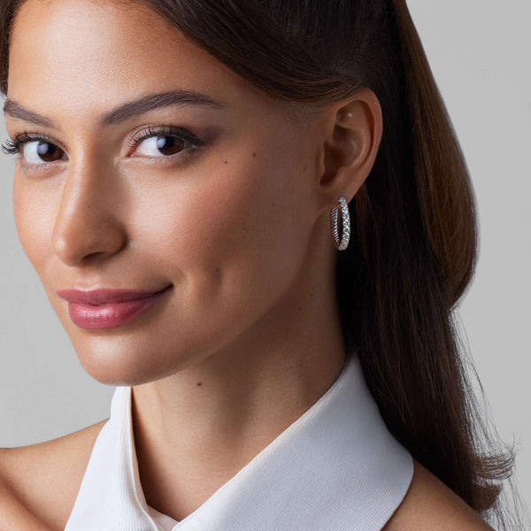 14K White Gold Round Split Hoops 3 CTW — 3.00