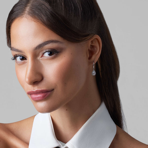 14K White Gold Pear Halo Earrings 1.7 CTW