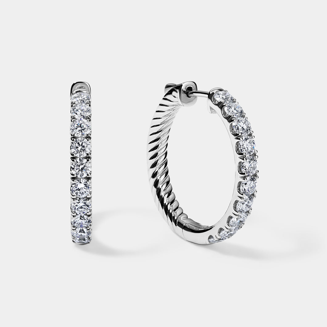 14K White Gold Round Split Hoops 3 CTW
