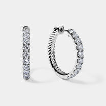 14K White Gold Round Split Hoops 3 CTW
