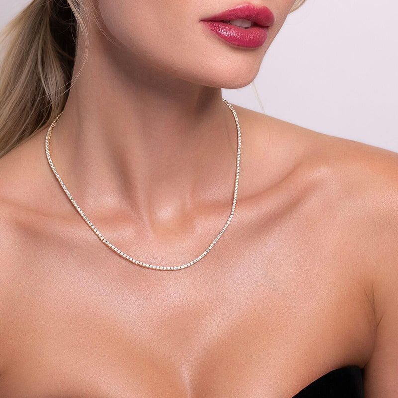 14K Yellow Gold Classic Tennis Necklace 6 CTW – Eco Diamond (Lab-Created Diamond) — (1)