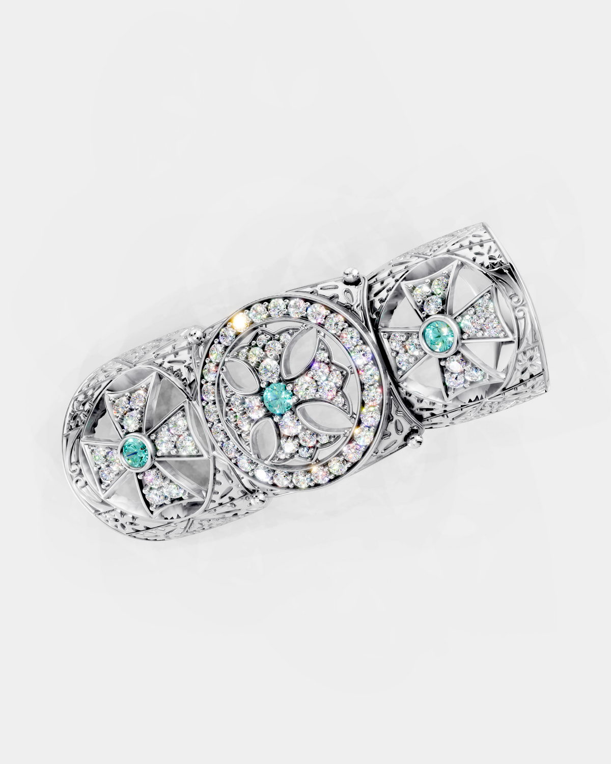 14K White Gold RAVE Articulated Full-Finger Ring 1.80 CTW — photo 3