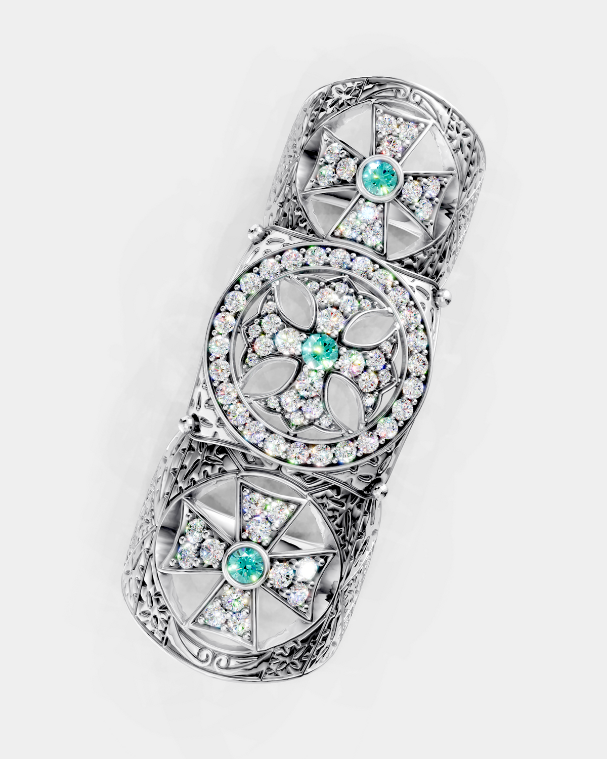 14K White Gold RAVE Articulated Full-Finger Ring 1.80 CTW