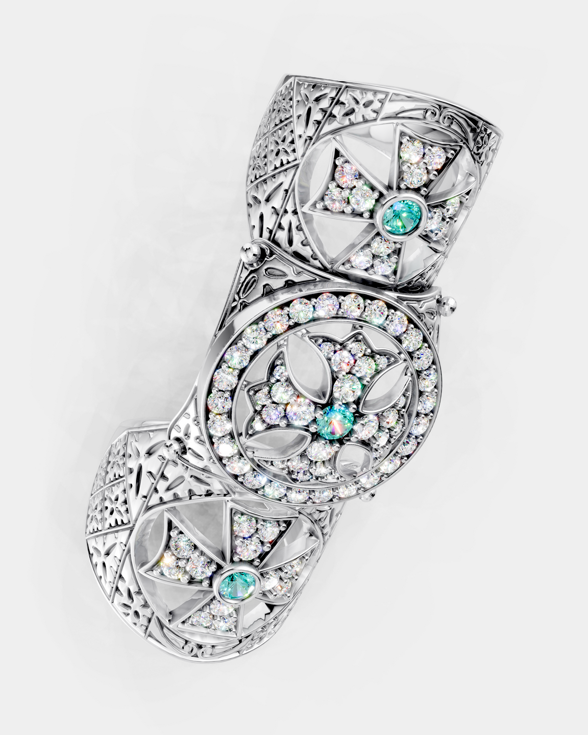 14K White Gold RAVE Articulated Full-Finger Ring 1.80 CTW — photo 6