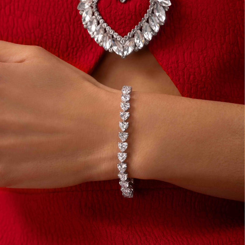 14K White Gold Heart Tennis Bracelet 16 CTW — (1)