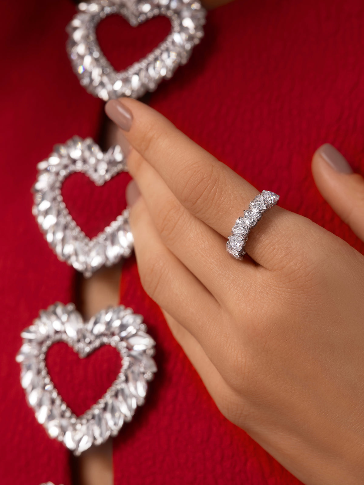 14K White Gold Heart Anniversary Ring 3.5 CTW