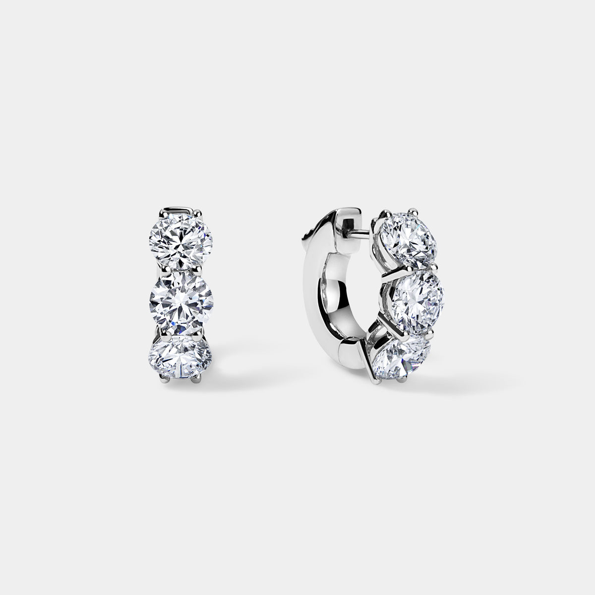 14K White Gold 3 Stone Huggies 4 CTW