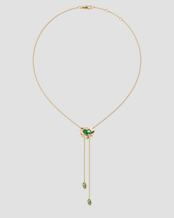 14K Yellow Gold Bat Heart Necklace