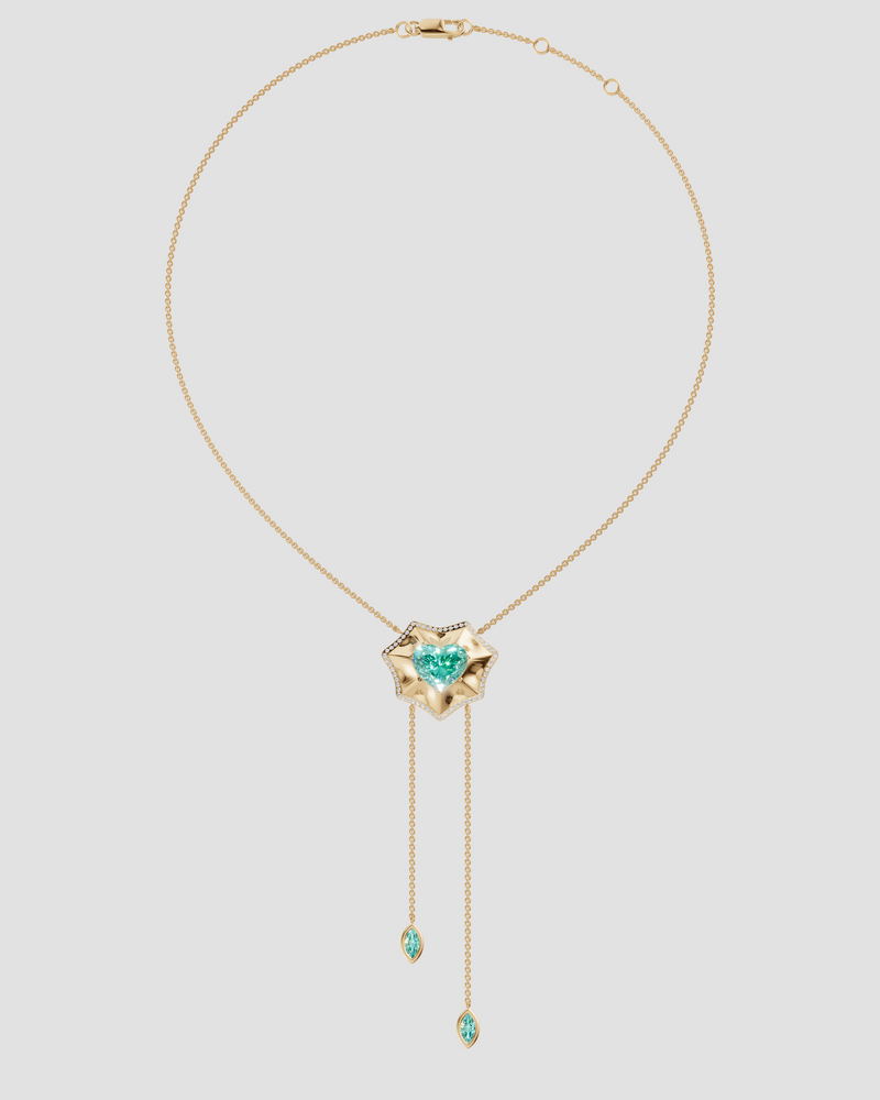 14K Yellow Gold Bat Heart Diamond Necklace