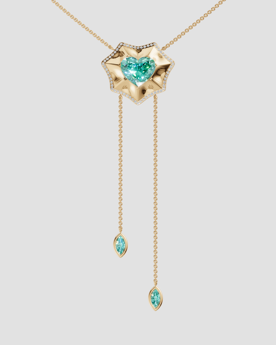 14K Yellow Gold Bat Heart Diamond Necklace
