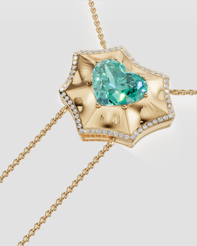 14K Yellow Gold Bat Heart Diamond Necklace