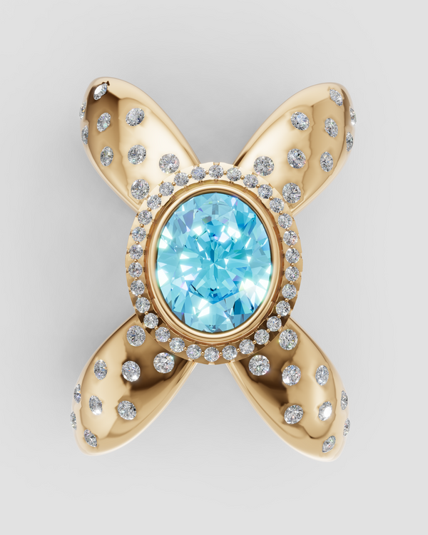 14K Yellow Gold Dots Diamond Half-Finger Ring