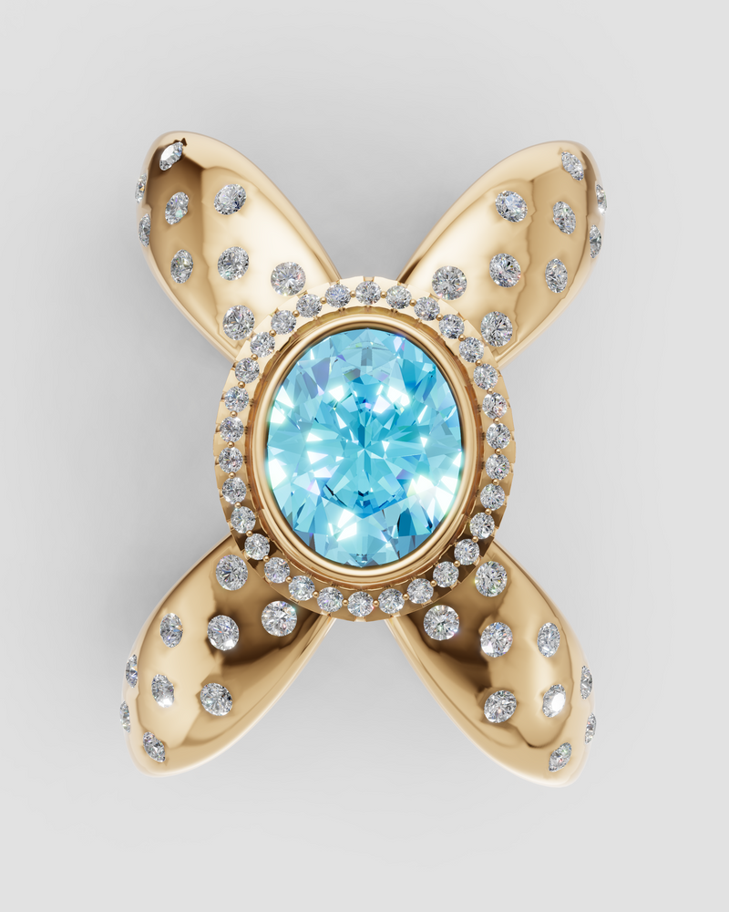 14K Yellow Gold Dots Diamond Half-Finger Ring