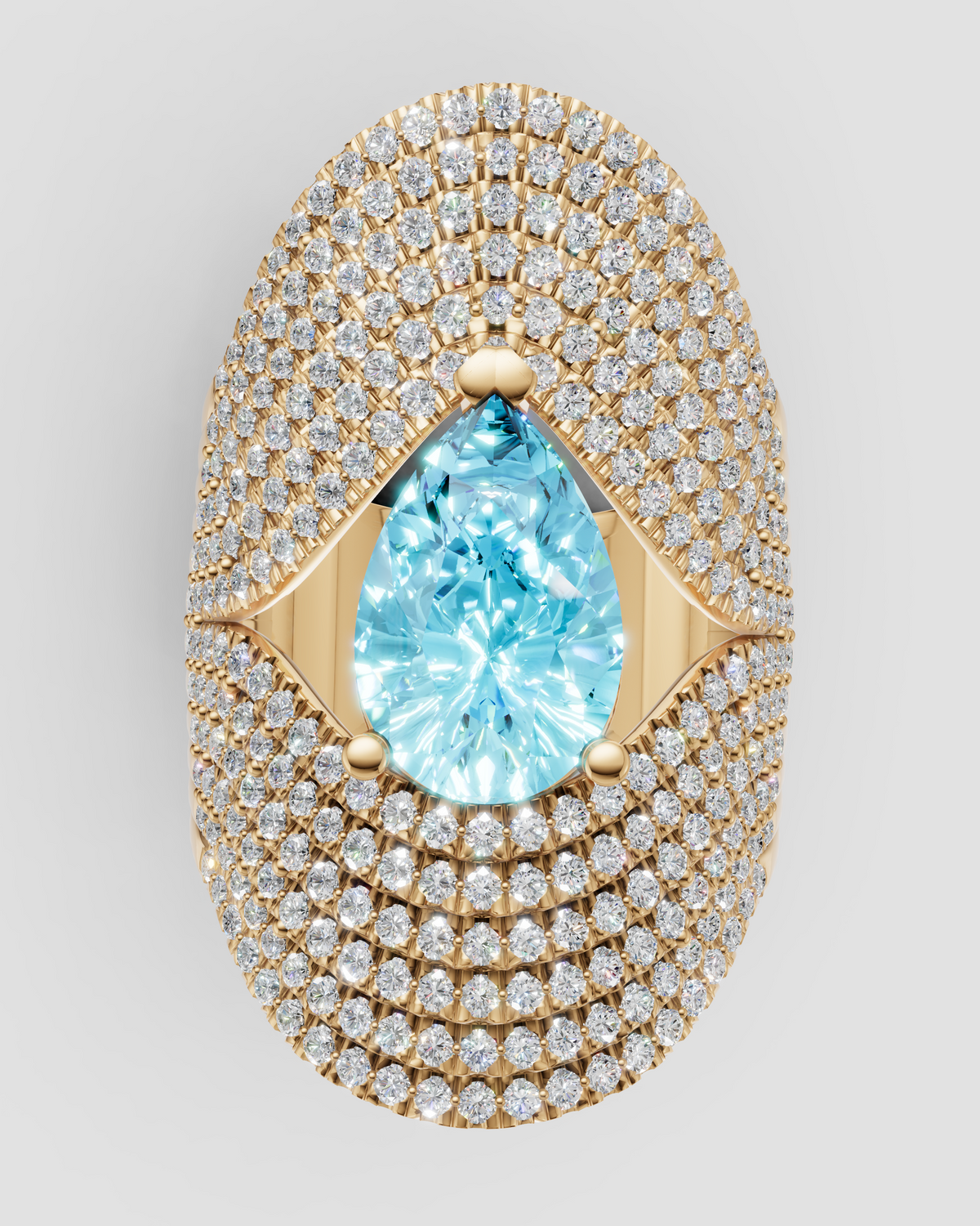 14K Yellow Gold Wave Diamond Half-Finger Ring