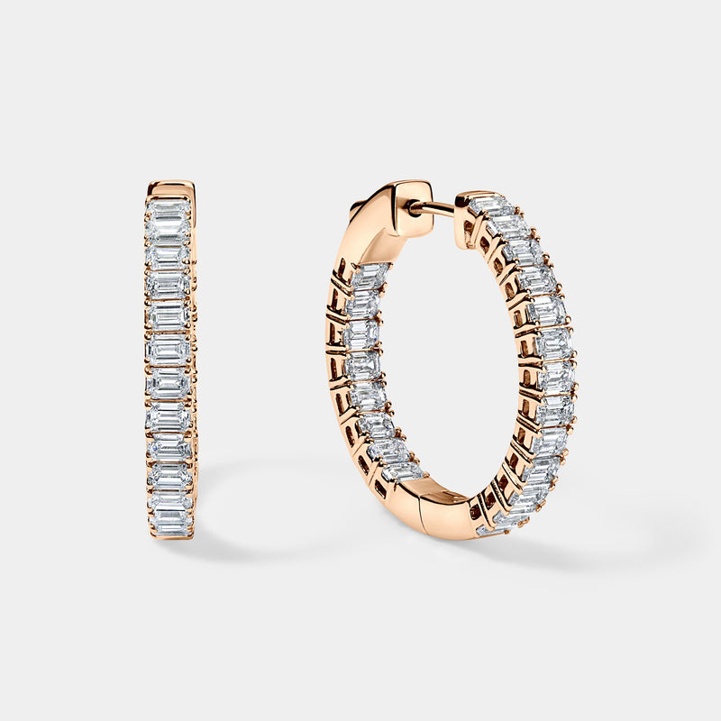 14K Rose Gold Emerald  Hoops 3 CTW