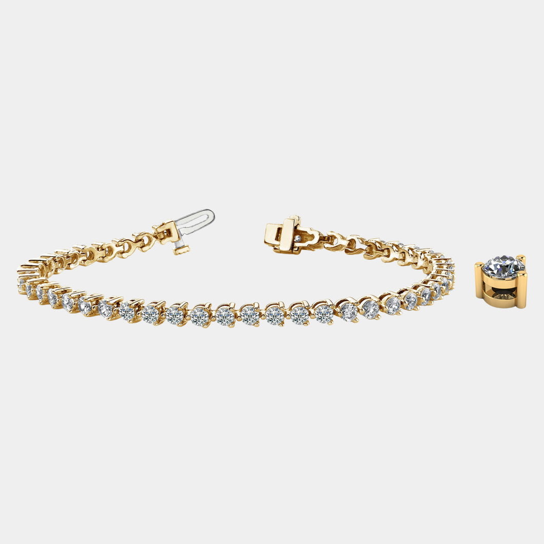 14K Yellow Gold 3-Prong Tennis Bracelet 11 CTW – Eco Diamond (Lab-Created Diamond)