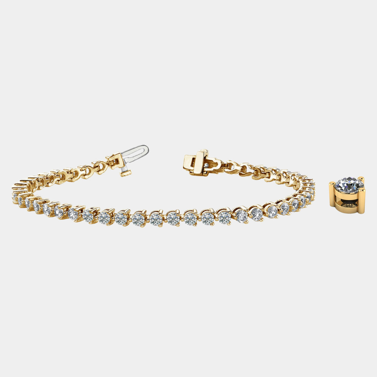 14K Yellow Gold 3-Prong Tennis Bracelet 11 CTW – Eco Diamond (Lab-Created Diamond)