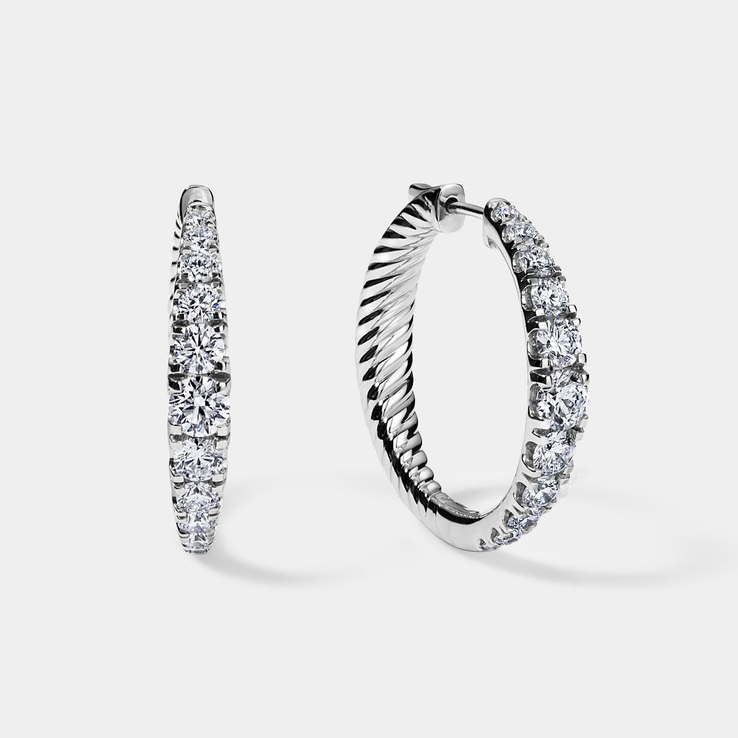 14K White Gold Graduation Hoops 3 CTW