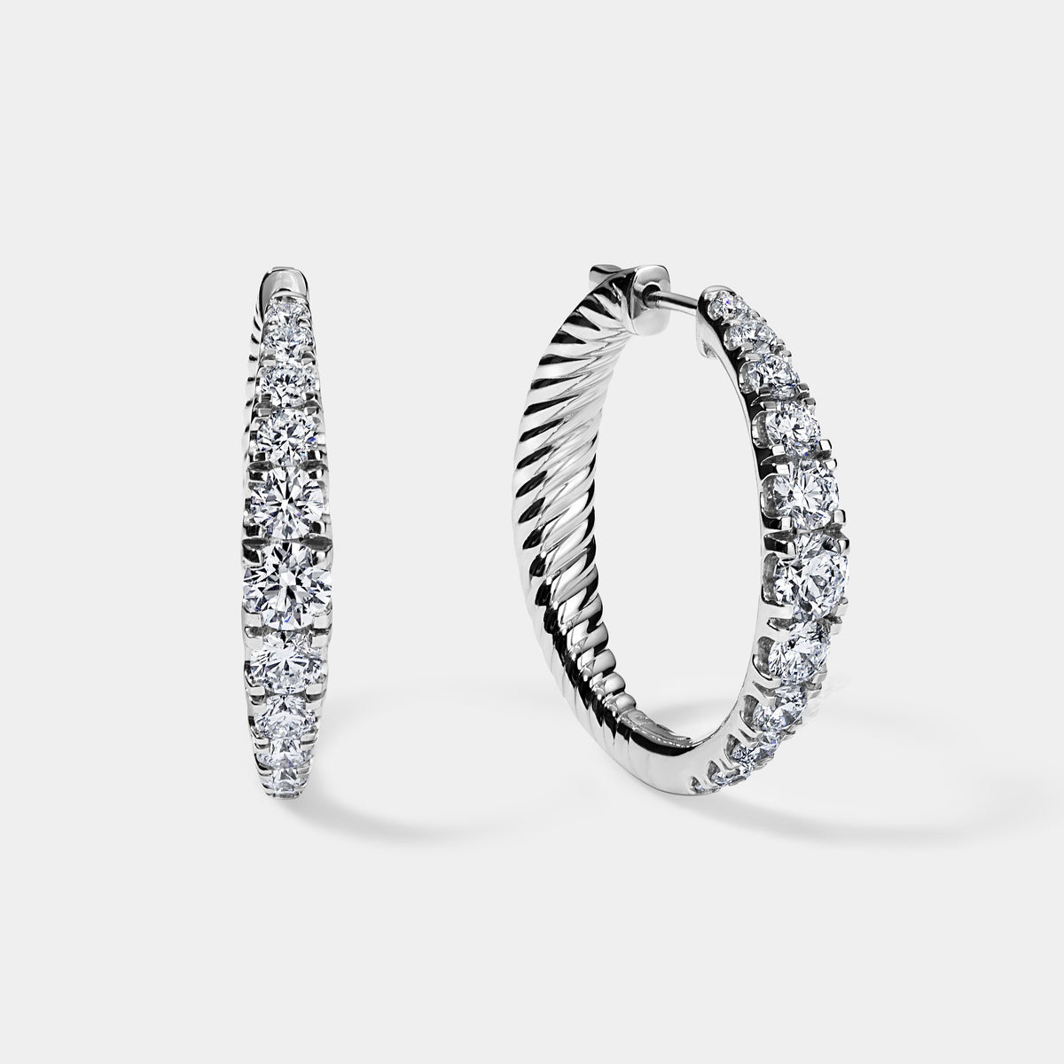 14K White Gold Graduation Hoops 3 CTW