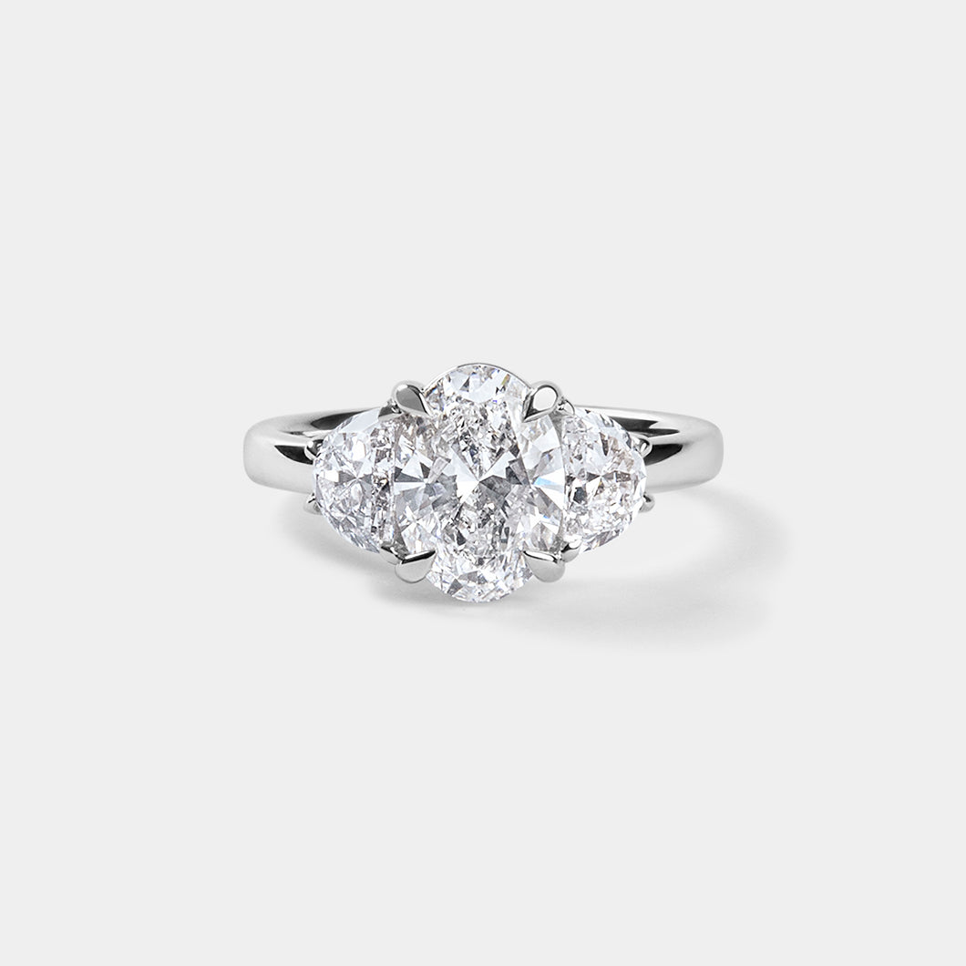 Oval Cut Engagement Ring with Half Moons